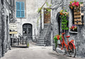 Charming Alley with Red Bicycle, 500 Pc Jigsaw Puzzle by Castorland