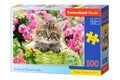 Kitten in Flower Garden, 100 piece premium puzzle by Castorland