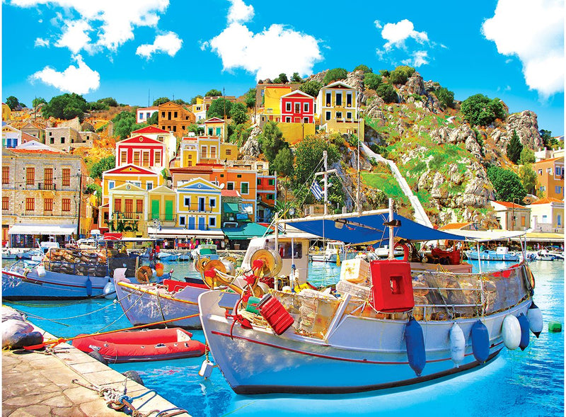 Symi with Boats in the Harbor, 1000 pc Jigsaw Puzzle by Cra-z-Art